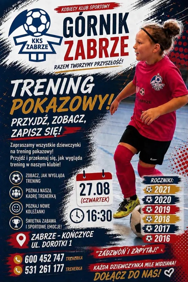 Plakat: Trening pokazowy – przyjdź, zobacz, zapisz się!